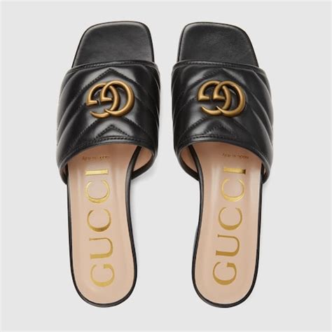 genuine leather gucci slides women|Gucci leather slides sale.